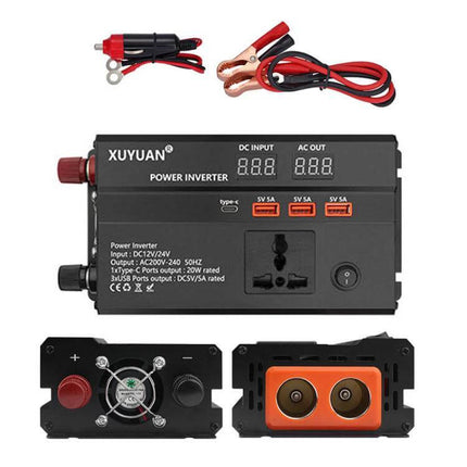 Xuyuan Car Power Inverter with LED Display for Vehicle Use compact 12V/24V to 220V inverter with USB ports and clips