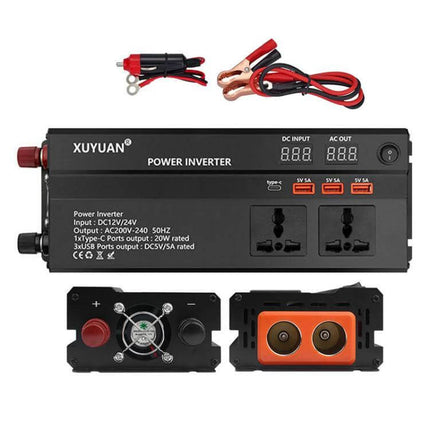 Xuyuan Car Power Inverter with LED Display for Vehicle Use compact 12V/24V to 220V AC converter with USB ports and multiple sockets