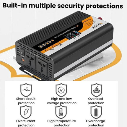 Universal Car Inverter for Powering Household Devices compact black inverter with multiple safety protections powering appliances on the go