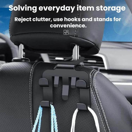 Multifunctional Car Seat Back Hook Phone Holder 4 Pack hanging on a car seat organizing bags and cords without clutter