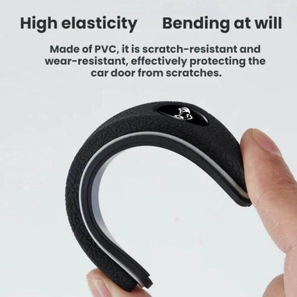 Set of 4 Car Door and Mirror Anti-Scratch Protectors - close-up of flexible black PVC protector being bent to show high elasticity and scratch-resistant surface