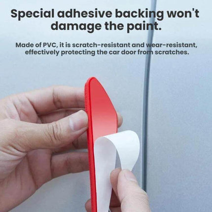 Set of 4 Car Door and Mirror Anti-Scratch Protectors applied to car door edge showing red PVC strip with adhesive backing