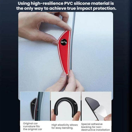 Set of 4 Car Door and Mirror Anti-Scratch Protectors applied to car door edge showing red PVC guard and removable adhesive
