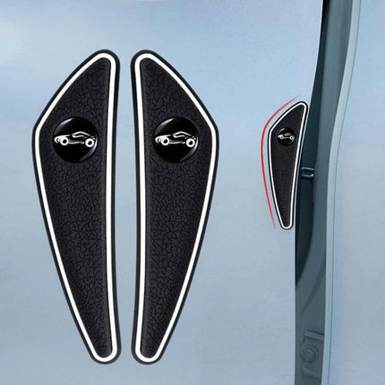 Set of 4 Car Door and Mirror Anti-Scratch Protectors shown as black PVC door edge and mirror guards protecting car paint