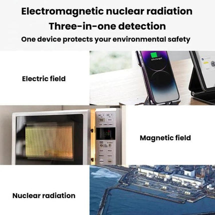 FNIRSI Three-in-One Radiation Detector for Environmental Safety measuring electric field near devices, magnetic field from appliances, and nuclear radiation levels