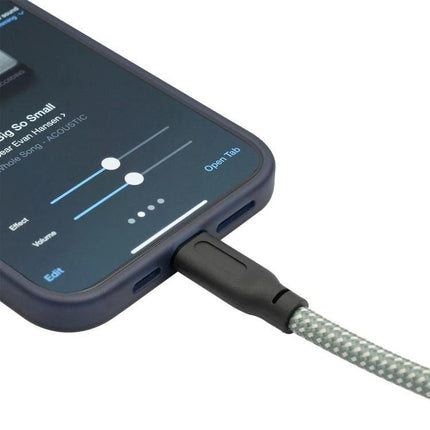 Cable for Connecting Guitar to Phone for Recording Sessions plugged into Type-C phone showing recording app, braided cable and phone case