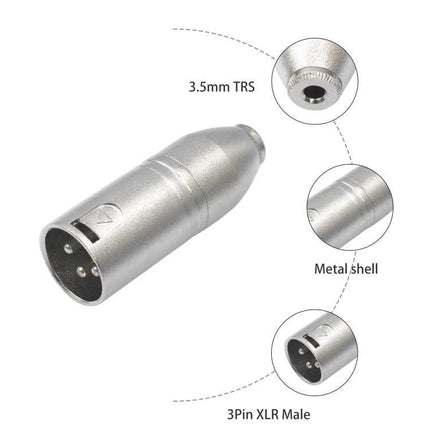 Connects Microphones to Cameras for Everyday Audio Recording - compact 3Pin XLR male to 3.5mm TRS adapter with metal shell for clear, low-noise audio
