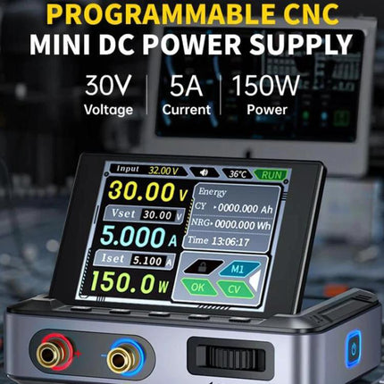 FNIRSI Portable Adjustable Power Supply for Daily Electronics Use - compact programmable mini DC 30V 5A 150W bench power supply with touchscreen display