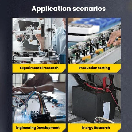 FNIRSI Portable Adjustable Power Supply for Daily Electronics Use - compact lab power supply shown in experimental research, production testing, engineering and energy research