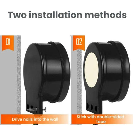Vehicle Safety Voice Alert System with Door and Start Reminders - compact black unit showing two installation methods: drive nails or stick with double-sided tape