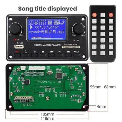 FIHI Bluetooth MP3 Audio Player for Wireless Music Streaming compact black digital audio player with remote and PCB dimensions