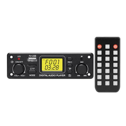 Bluetooth MP3 Decoder Board for Car Audio Systems front view with USB, display and remote control