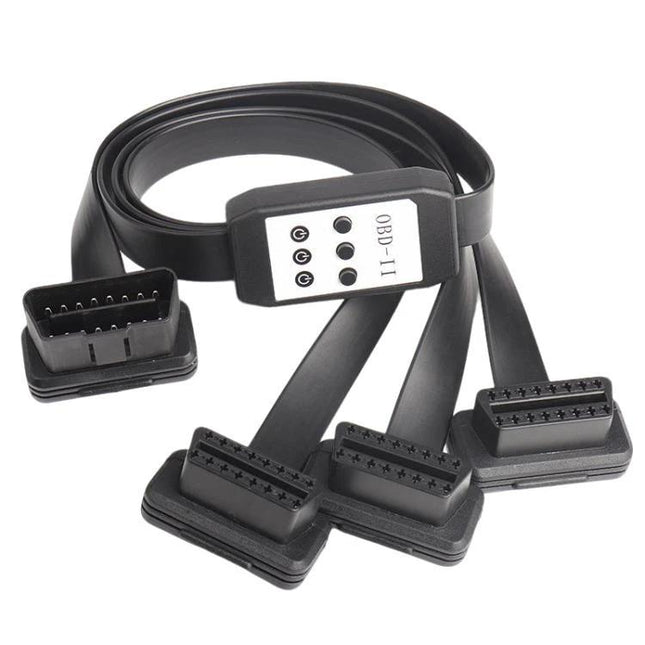 OBD2 Extension Cable for Everyday Vehicle Maintenance Tasks – flat black extension cable with multiple OBD2 connectors for easy dashboard diagnostics