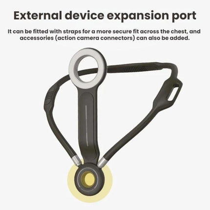 Magnetic Neckband Phone Holder for Outdoor Selfies and Streaming shown with external device expansion port and straps for secure hands-free use