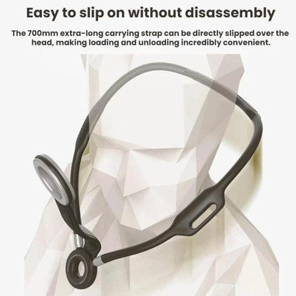 Magnetic Neckband Phone Holder for Outdoor Selfies and Streaming shown as easy-to-slip-on extra-long 700mm strap for hands-free outdoor selfies and streaming