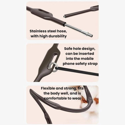 Magnetic Neckband Phone Holder for Outdoor Selfies and Streaming - flexible stainless steel hose, safe hole design, comfortable hands-free fit