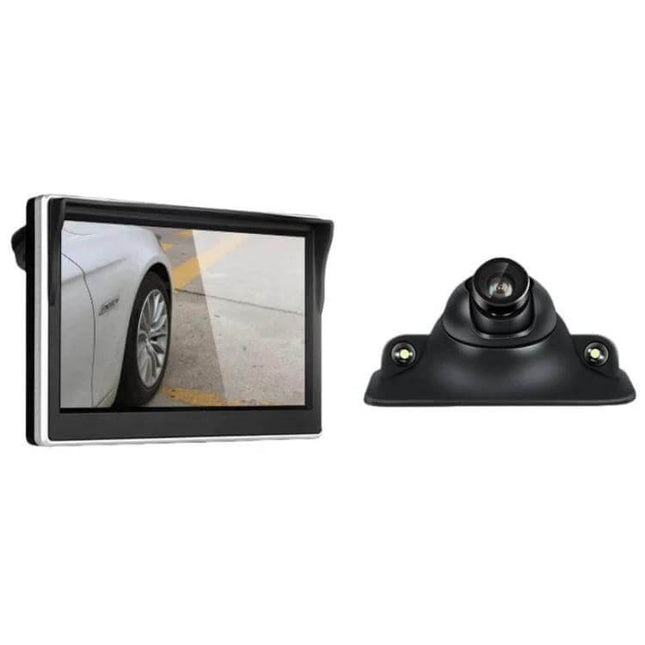 Compact 5-Inch LED Car Display for Reversing Assistance showing 1080p monitor and backup camera for clear parking view
