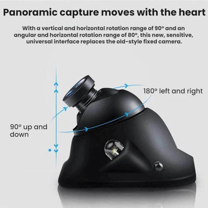7-Inch Split-Screen Car Display for Reversing Assistance showing panoramic adjustable camera mount with 90° up/down and 180° left/right rotation
