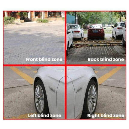 7-Inch Split-Screen Car Display for Reversing Assistance showing split-screen views of front, back, left and right blind zones for safer parking