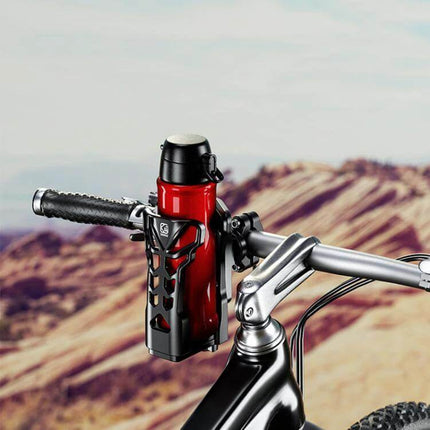 Bicycle Cup Holder With 5 Color Ambient Lights For Bicycles And Motorcycles mounted on bike handlebar with red bottle for secure, easy access
