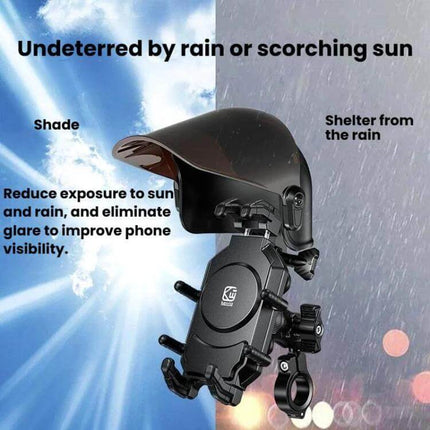 Bike Phone Mount Sun Visor For 4.7 To 7.2 Inch Phones - black adjustable sunshade cap and secure base for bike handlebar, shields phone from sun glare and rain