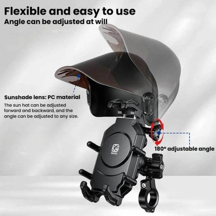 Bike Phone Mount Sun Visor For 4.7 To 7.2 Inch Phones - adjustable sunshade cap, secure bike phone holder with fixed base and 180° angle control