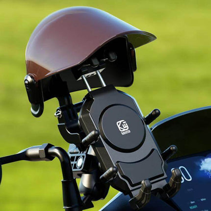Bike Phone Mount Sun Visor For 4.7 To 7.2 Inch Phones securely mounted on bike handlebars with adjustable sunshade and locking base