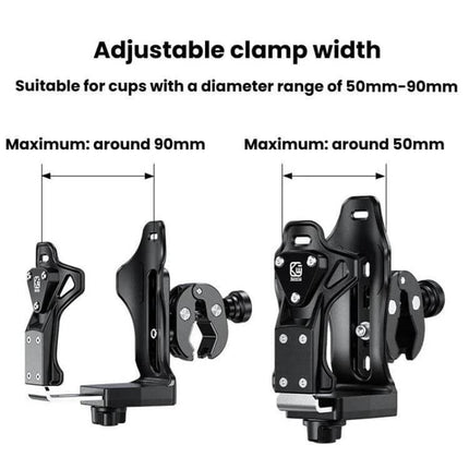Bicycle Water Bottle Cage For Daily Use With Large Capacity adjustable clamp width showing 50mm-90mm range and anti-theft large clamp