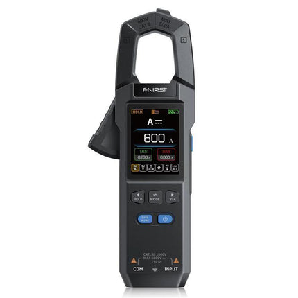 FNIRSI Automatic Current Clamp Multimeter for Electrical Testing showing clamp meter measuring 600A on digital display