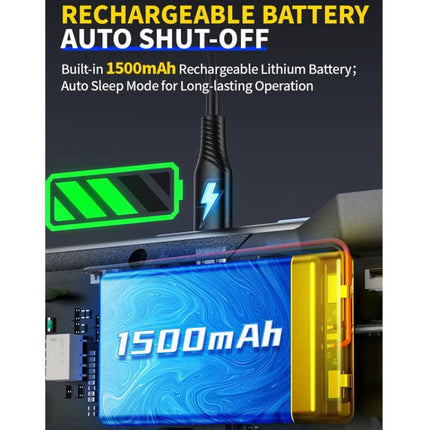FNIRSI Automatic Current Clamp Multimeter for Electrical Testing showing 1500mAh rechargeable battery and auto shut-off feature