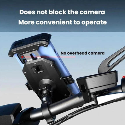 Kewig Motorcycle Phone Mount Quick-Release Clip For Handlebars showing compact handlebar installation that does not block camera