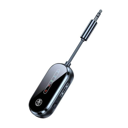 Universal Car Bluetooth Receiver and Transmitter 2-in-1 small black 3.5mm adapter for hands-free calls and dual-device audio streaming