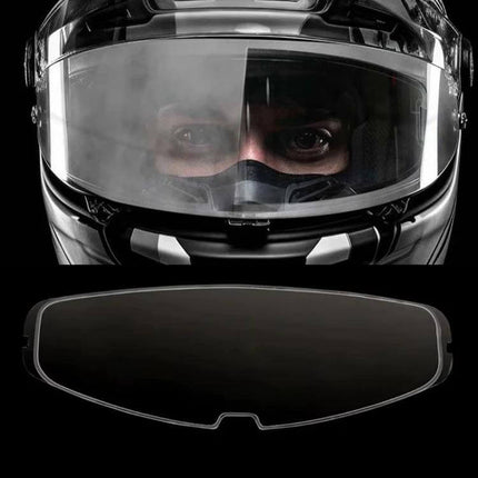 Motorcycle Helmet Anti-Fog Sticker 10.5x30cm For Clear Visibility on helmet visor showing clear and foggy split view