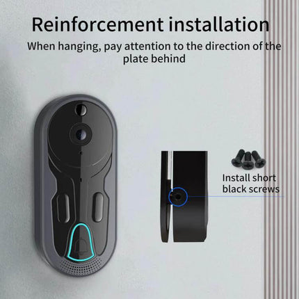Wireless Night Vision Video Doorbell with Two-Way Intercom showing reinforcement installation, mounting plate direction and short black screws for secure fit