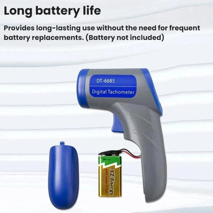 Handheld Laser Tachometer for Checking Motor Speeds Effectively - DT-6685 grey-blue non-contact laser tachometer with 9V battery and cap