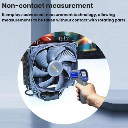 Handheld Laser Tachometer for Checking Motor Speeds Effectively used to take non-contact RPM readings from a computer fan during maintenance