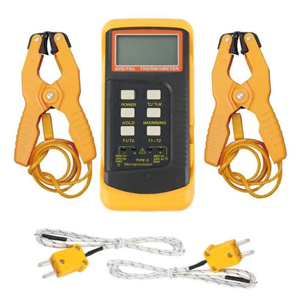 Dual-Channel Industrial Thermometer for Contact Measurements digital dual-channel contact thermometer with clamps and K-type probes