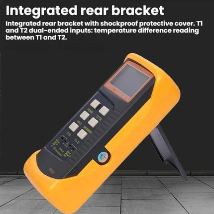 Dual-Channel Industrial Thermometer for Contact Measurements with integrated rear bracket, clear digital display and dual-ended inputs