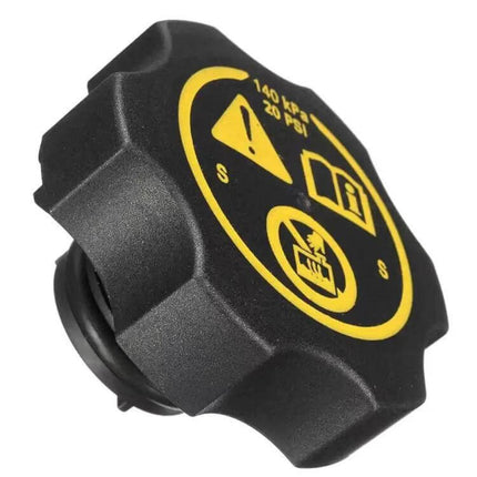 Radiator Cap For Chevrolet Cruze Keeps Coolant Sealed black replacement cap with yellow pressure warning icons
