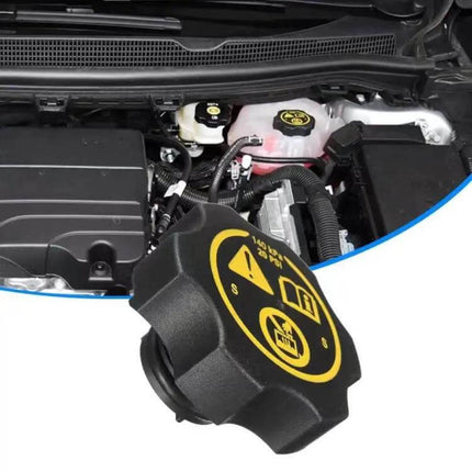Radiator Cap For Chevrolet Cruze Keeps Coolant Sealed - replacement radiator cap shown on engine neck, seals coolant and restores pressure