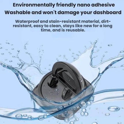 Car Dashboard Phone Mount Bracket Anti Slip Clip On compact ABS silicone grip holder with waterproof nano adhesive shown with water splash