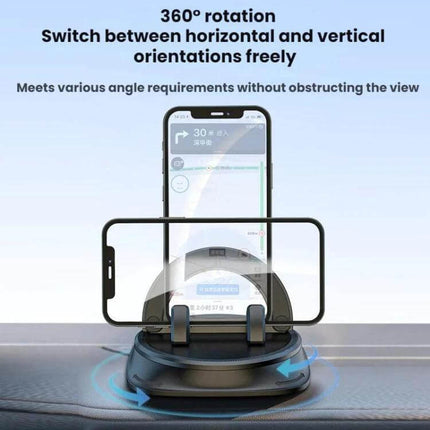 Car Dashboard Phone Mount Bracket Anti Slip Clip On with 360° rotation, low-profile ABS and silicone grip for horizontal and vertical phone placement