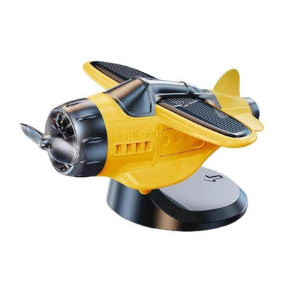 Solar-Powered Car Dashboard Airplane Ornament That Rotates in Sunlight - compact yellow solar airplane dashboard spinner