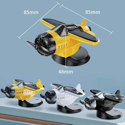 Solar-Powered Car Dashboard Airplane Ornament That Rotates in Sunlight - yellow 85x48mm rotating solar airplane dashboard ornament