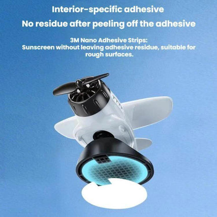 Solar-Powered Car Dashboard Airplane Ornament That Rotates in Sunlight – white miniature airplane with propeller, aviation-grade solar panel and adhesive base