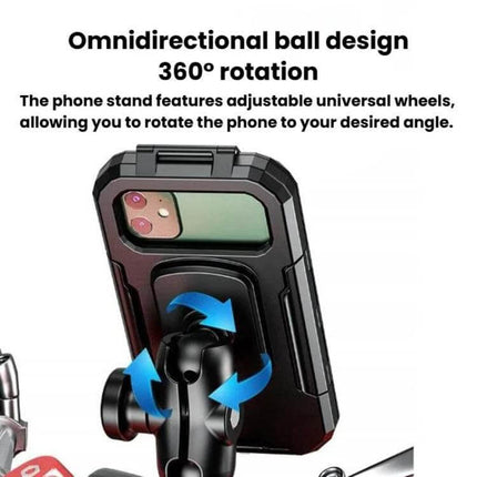 Motorcycle Rainproof Phone Case Mount For Everyday Riding showing 360° rotation omnidirectional ball design for secure, weather-resistant mounting