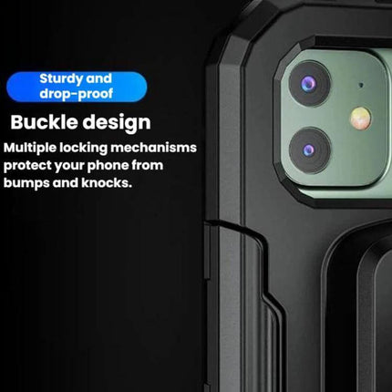 Motorcycle Rainproof Phone Case Mount For Everyday Riding showing rugged buckle design and camera protection on a mounted phone