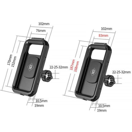 Motorcycle Rainproof Phone Case Mount For Everyday Riding - black waterproof universal 360° rotating phone holder with dimensions shown