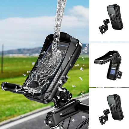 Motorcycle Outdoor Waterproof Phone Mount OneClick Release For Rides - IP66 waterproof bike phone holder with 180° rotation and quick one-click release