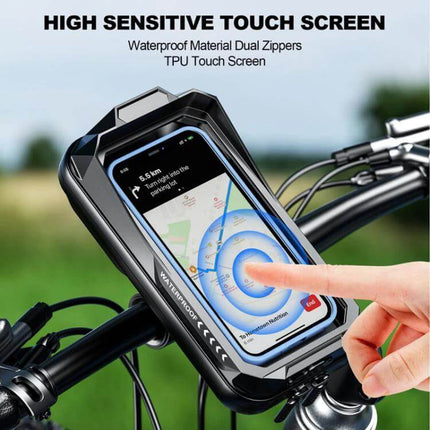 Outdoor Cycling Phone Rainproof Bag For Hands Free Use on bike handlebar with touchscreen map navigation and IP66 protection